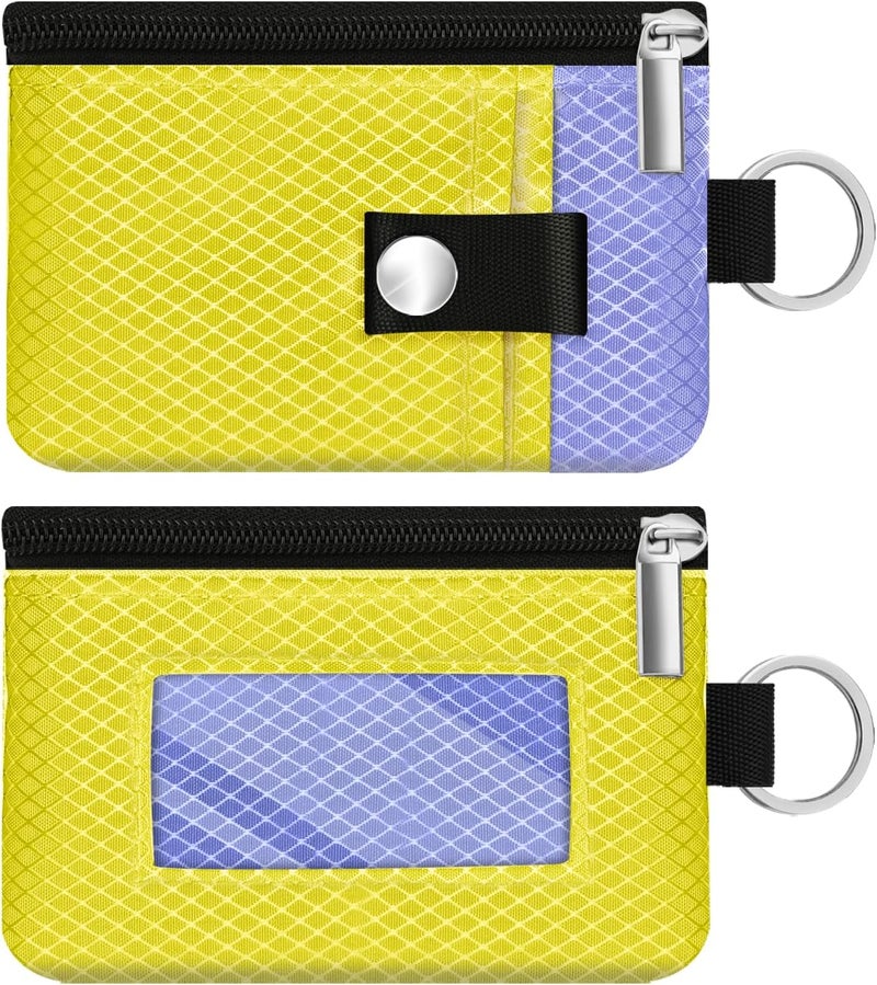 CCUMI Minimalist RFID Blocking Small Wallet with ID Window,WaterResistant Zip Id Case Wallet with Lanyard Keychain for Cards,Cash,Travel,Women,Men (Lemon Yellow/Lavender Purple) - Image 3